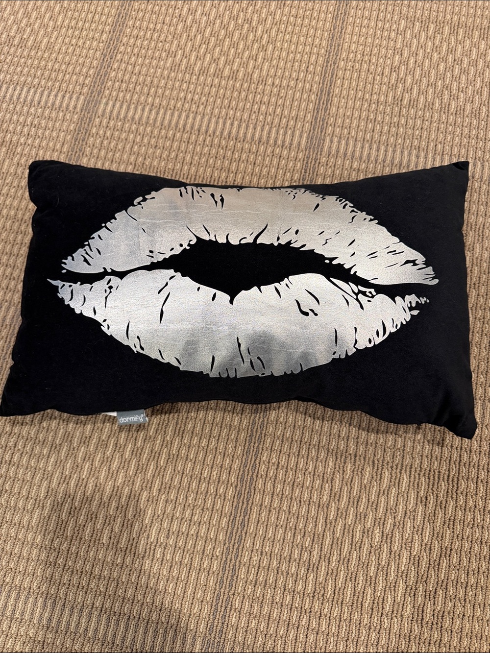 Dormify Black Throw Pillow with Silver Kiss Print